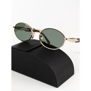 NEW Prada PR65ZS ZVN70L Pale Gold Dark Green Oval Metal Unisex Sunglasses